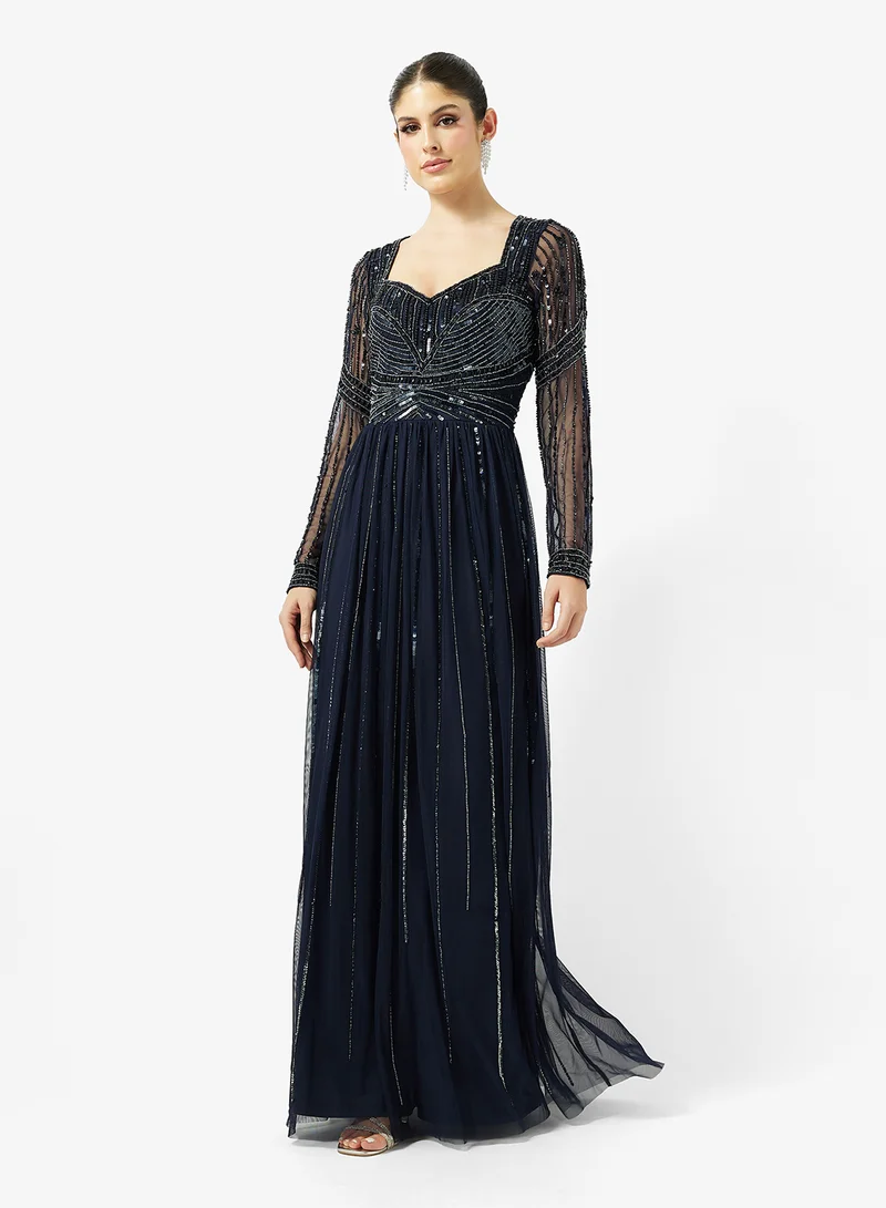 Sweetheart Neckline Bead Embellished Evening Gown